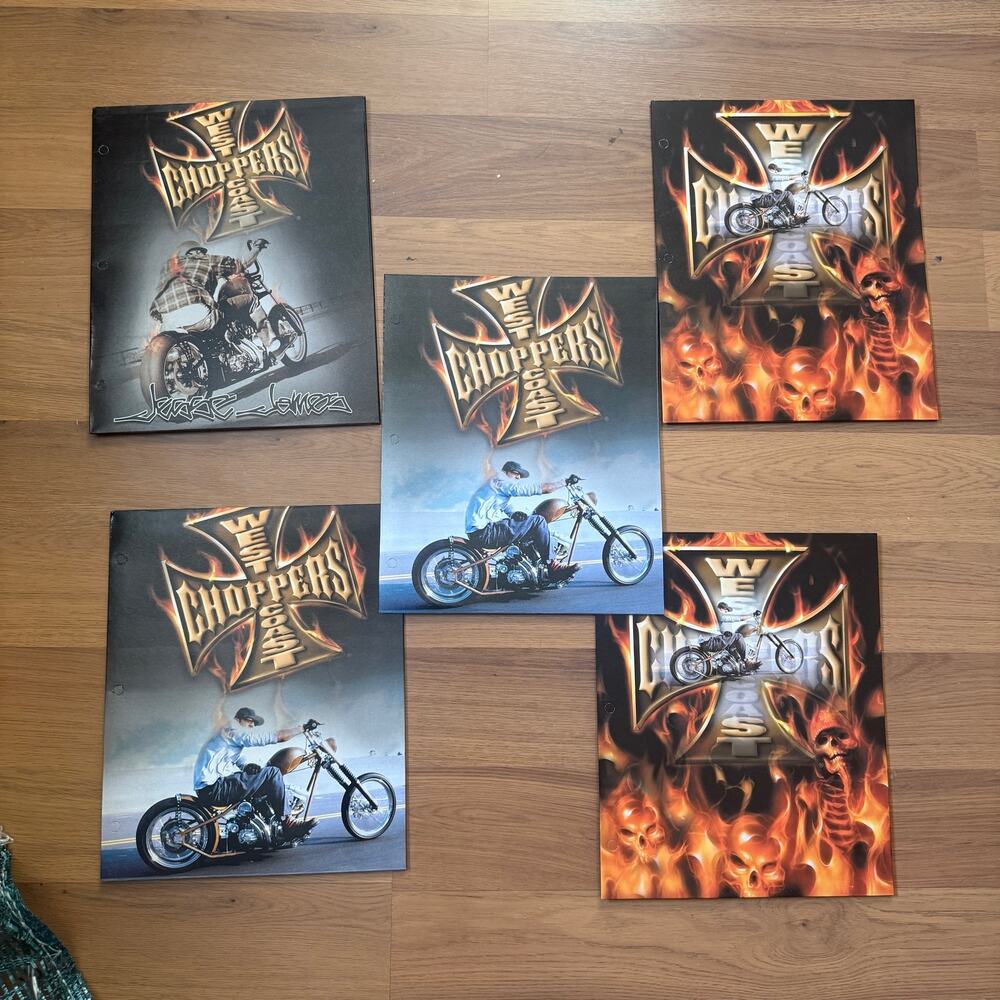 Lot of 5 Vintage 2004 West Coast Choppers Jesse James Flame 2-Pocket Folders VTG